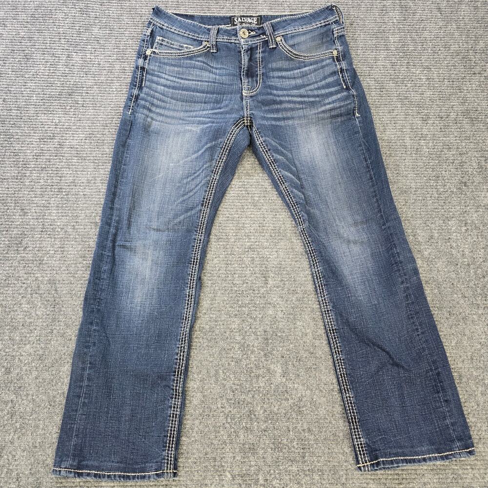 Salvage Supply Co Buckle Jeans Mens 32x30 Blue Relaxed Straight Heavy Stitch
